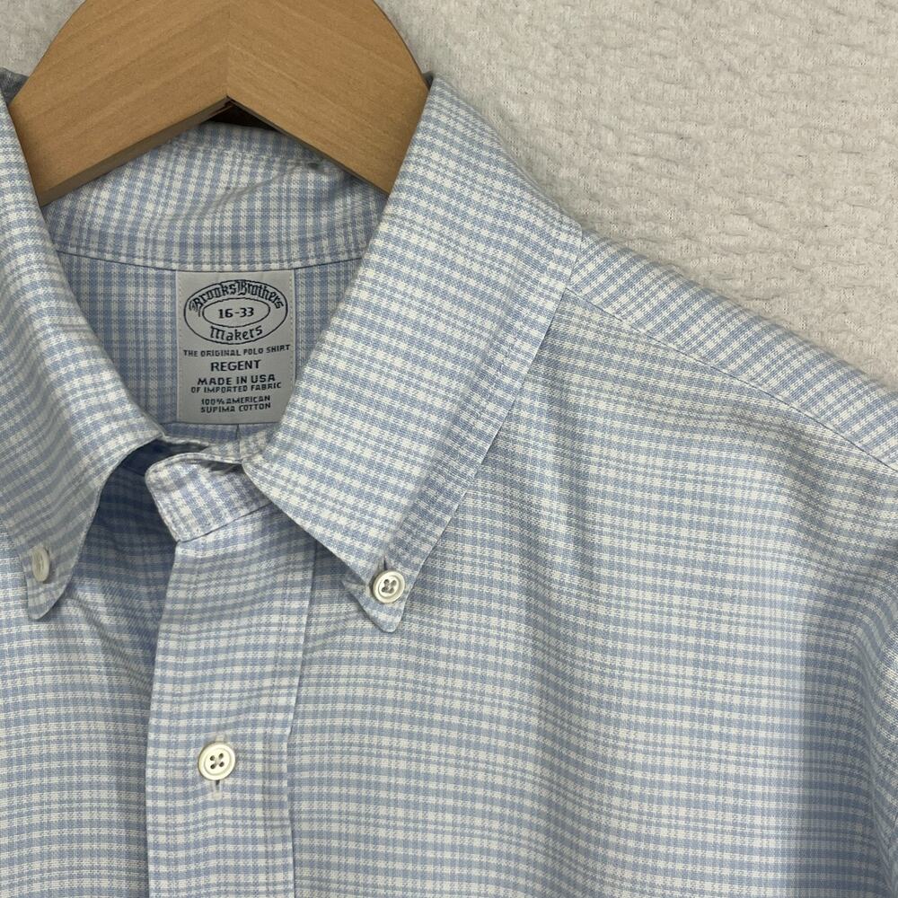 BROOKS BROTHERS Shirt Men 16-33 MAKERS REGENT Dress Oxford Check Cotton Blue USA